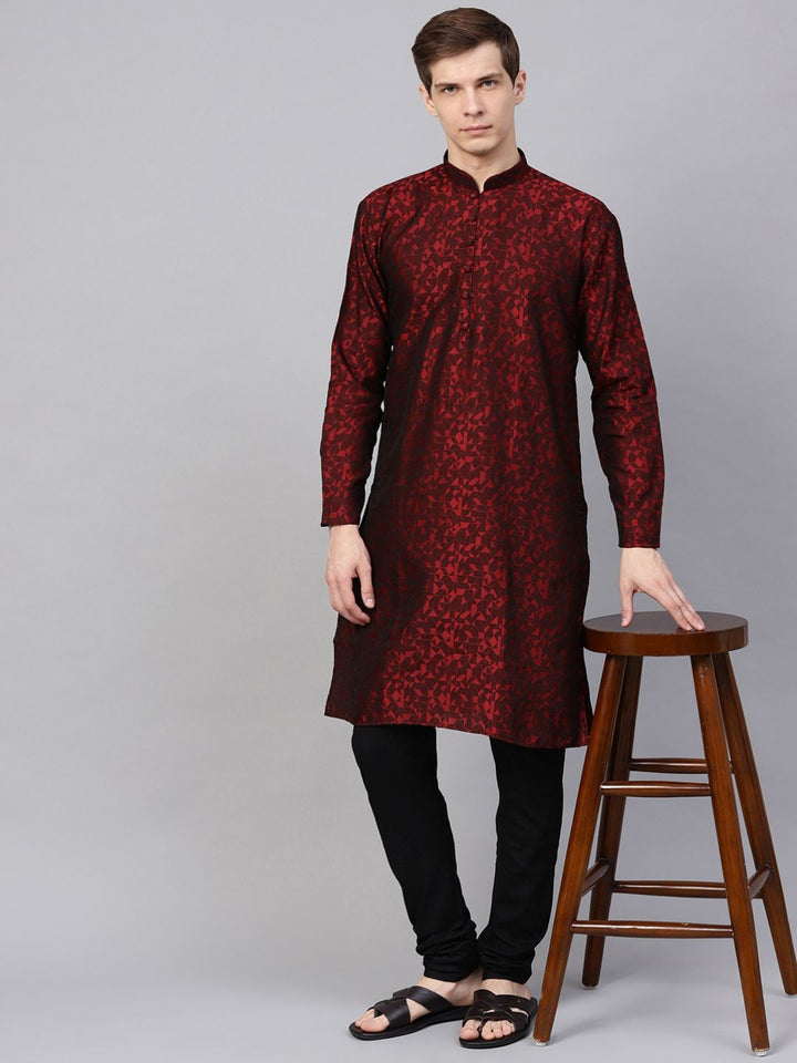 SOJANYA Men Maroon Woven Design Straight Kurta