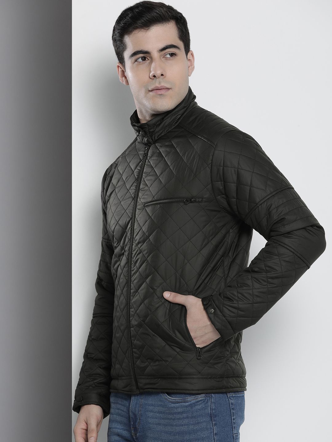 The Indian Garage Co Men Slim Fit Zip-Front Puffer Jacket with Insert Pockets