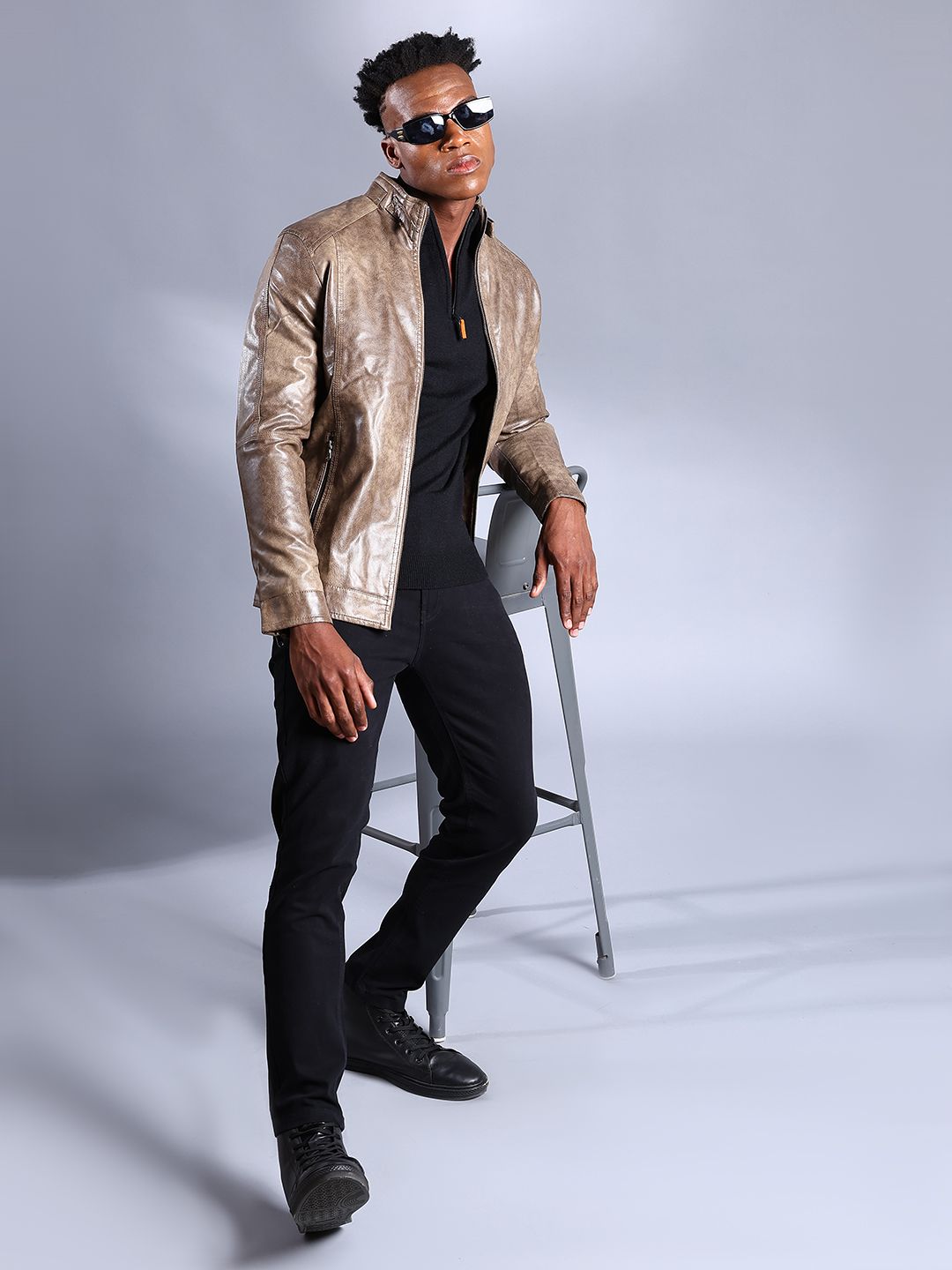 The Indian Garage Co Men Slim Fit Zip-Front Faux Biker Jacket
