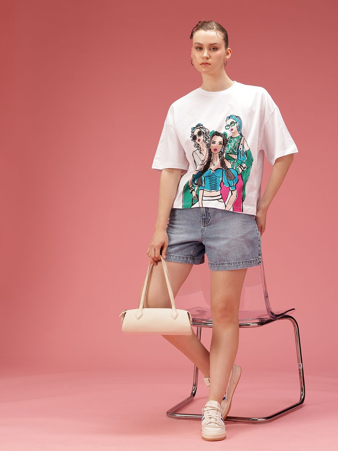 DressBerry Printed Drop-Shoulder Sleeves Oversized Pure Cotton T-shirt