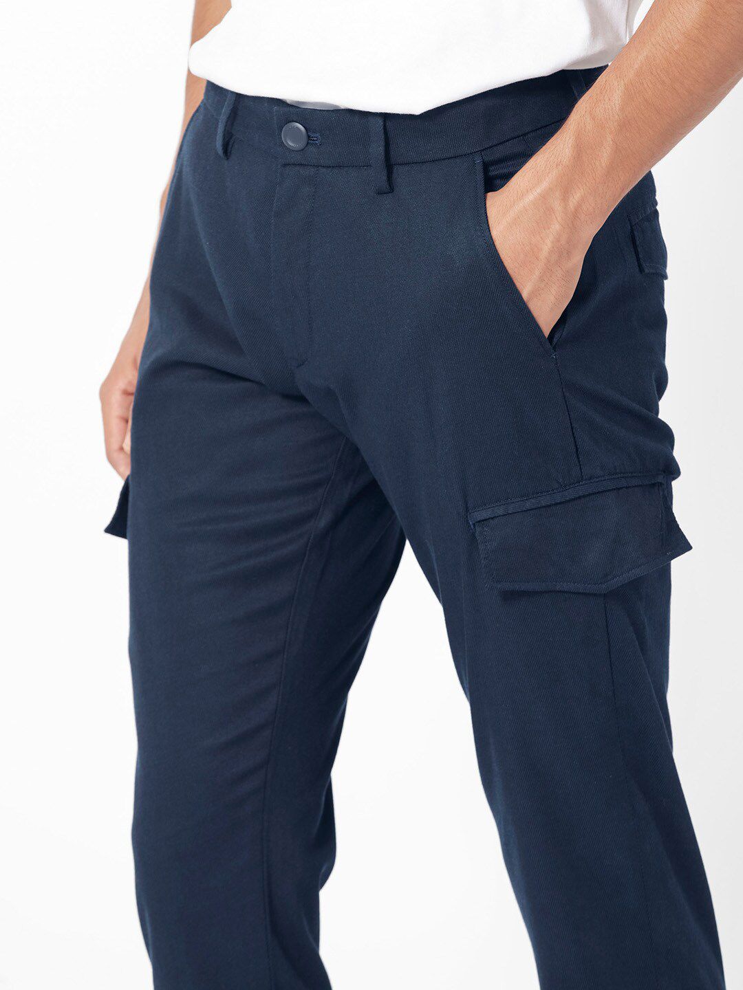 RARE RABBIT Men Curo Slim Fit Mid-Rise Plain Cotton Cargo Trouser
