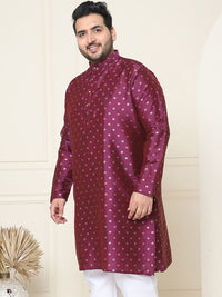 SOJANYA PLUS Men Plus Size Burgundy & Golden Geometric Jacquard Kurta