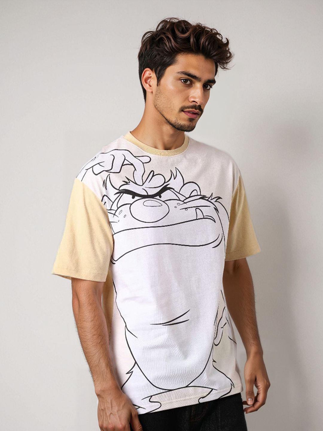 The Indian Garage Co Men Looney Tunes Graphic Printed Round Neck Pure Cotton Boxy T-shirt