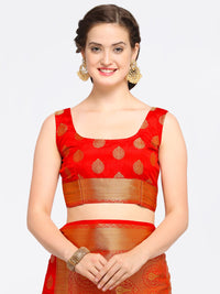 Saree mall Red Silk Blend Woven Design Kanjeevaram Saree