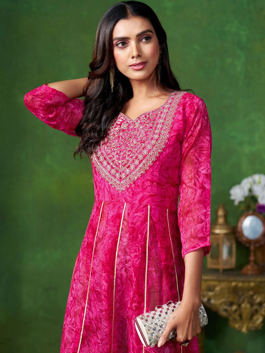 KALINI Ethnic Motifs Fit and Flare Ethnic Dress