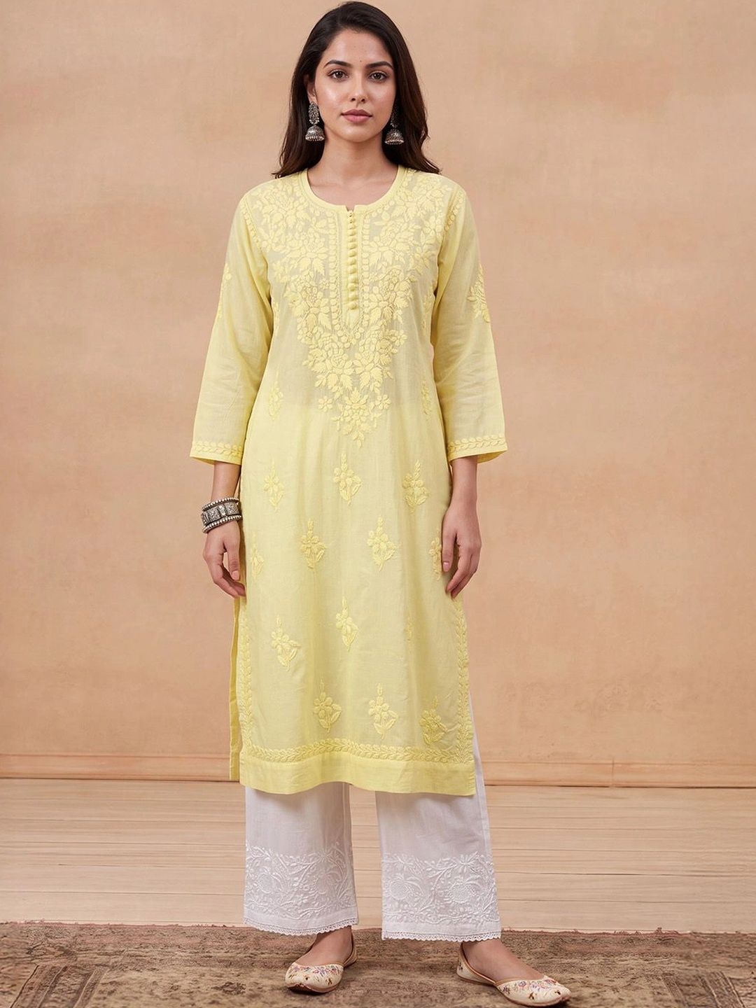 House of Chikankari Women Ethnic Motifs Embroidered Thread Work Kurta