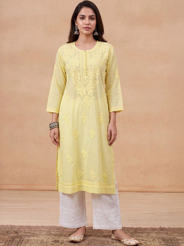 Rumah Wanita Chikankari Motif Etnik Sulam Benang Kerja Kurta
