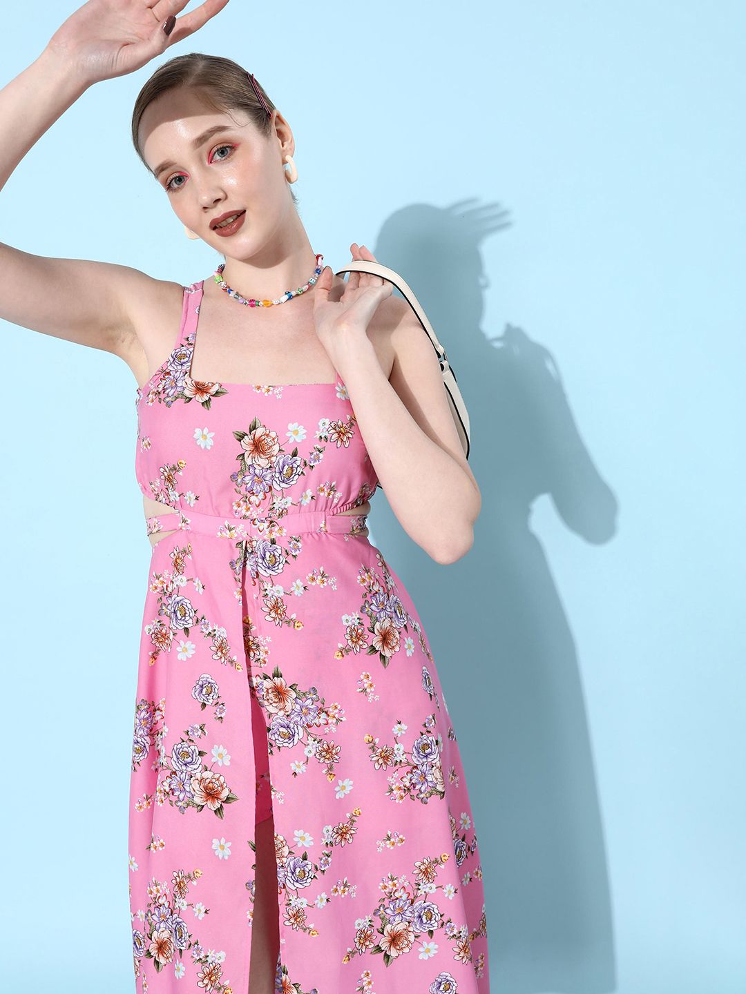 Dressberry Vibrant Pink Floral Print Hollerback Neck it Is A-Line Dress