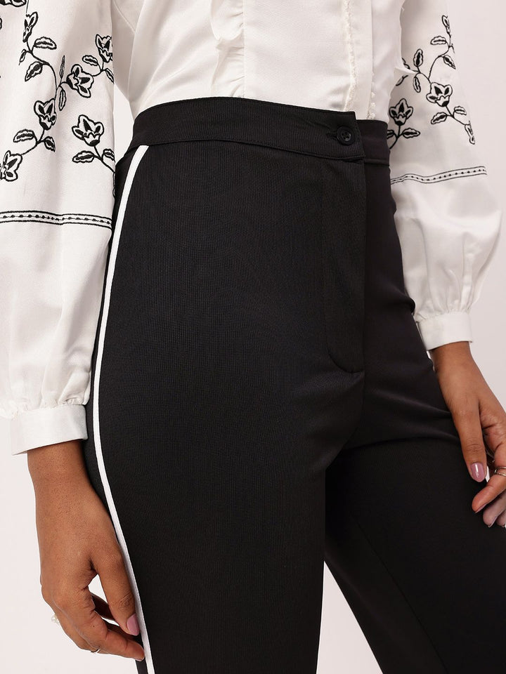 DressBerry Women Retro Luxe Ribbed High Rise Slit Detailed Trousers