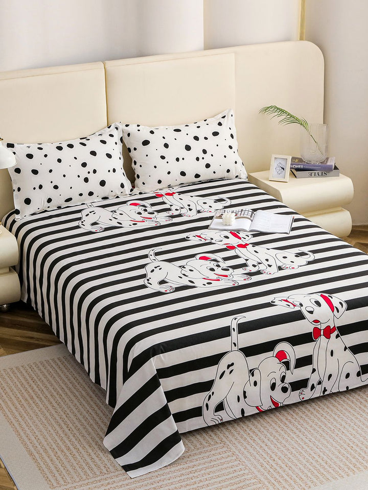 Story@home White Black Cotton 210 TC 1 King Double Bedsheet with 2 Pillow Covers
