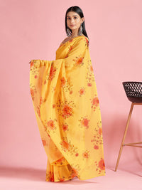 Saree mall Yellow & Red Floral Printed Organza Sarees