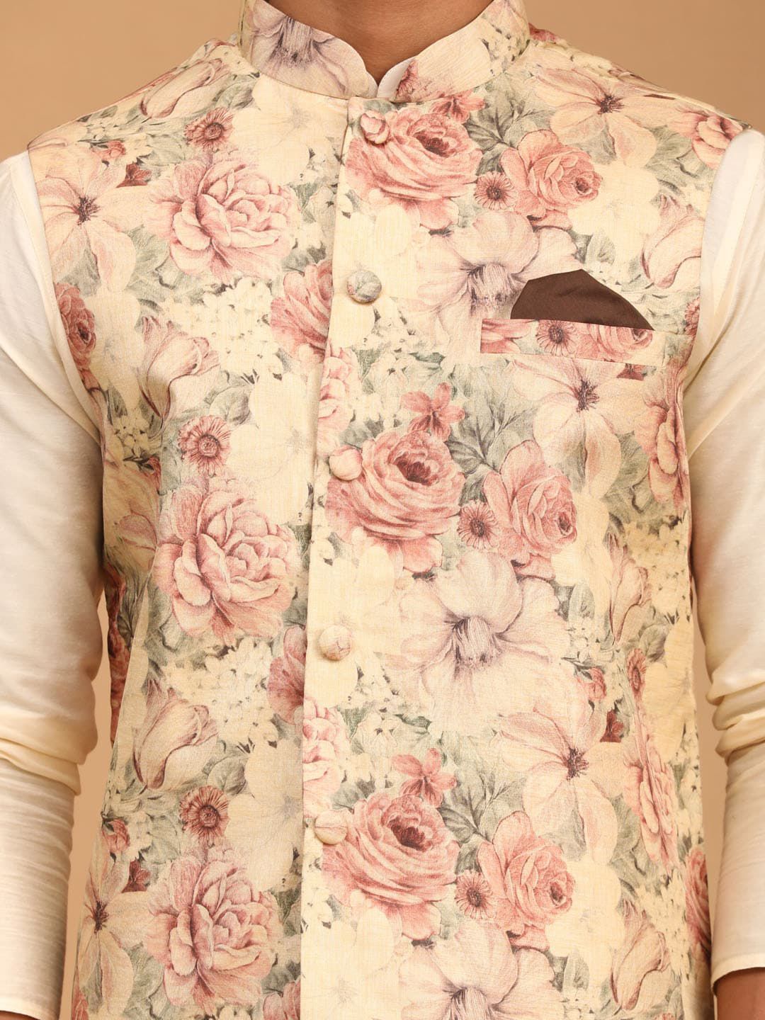 VASTRAMAY Men Printed Kurta with Churidar With Jacket