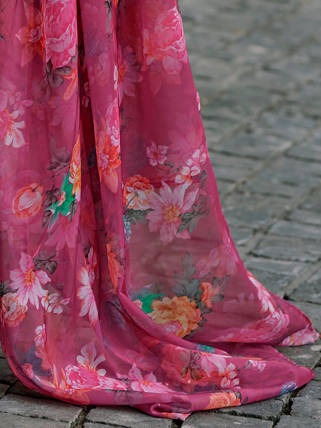 Indo Era Floral Yoke Design Thread Work A-Line Kurta With Trousers & Dupatta
