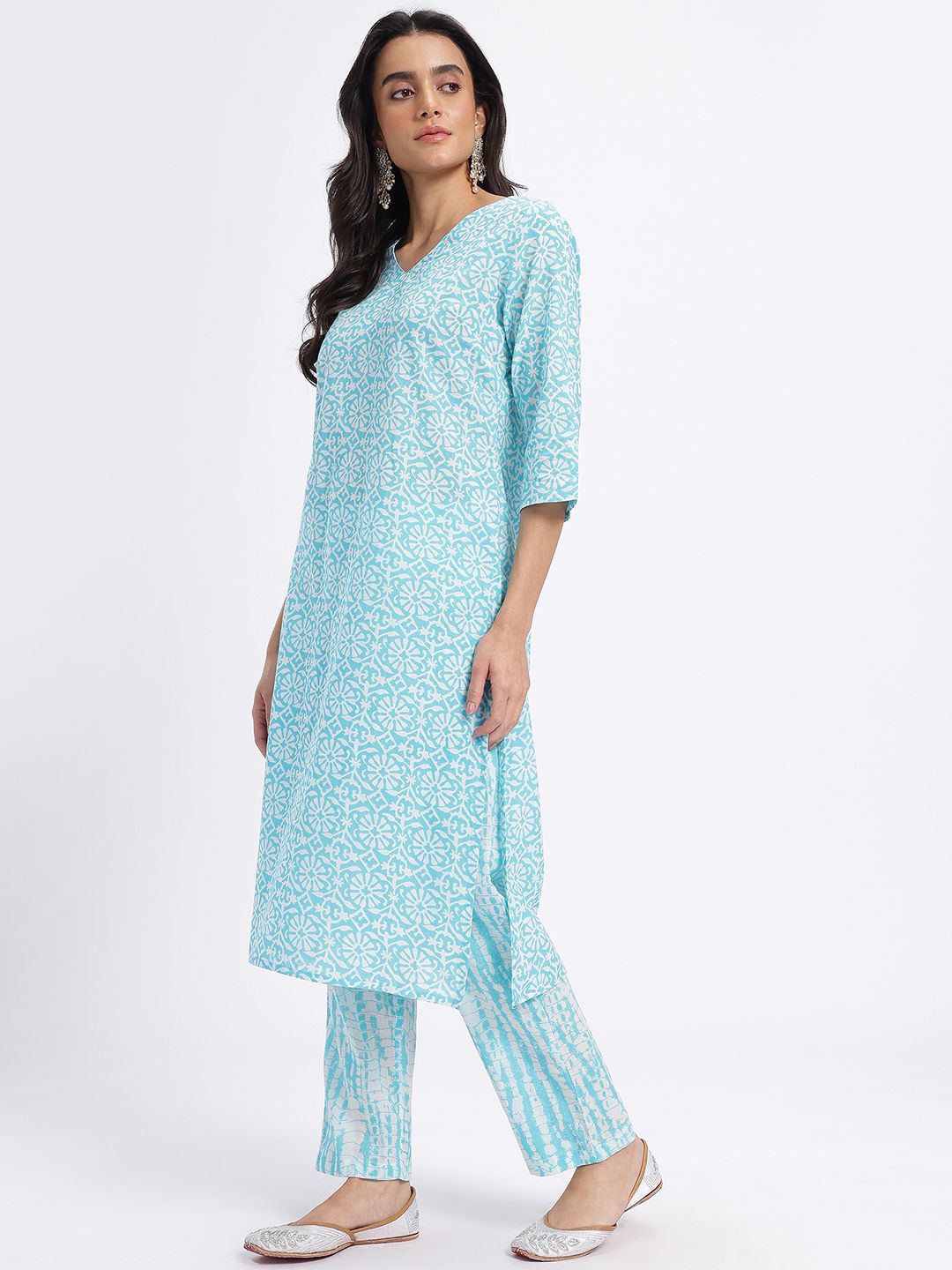 Anouk Floral Printed Pure Cotton Straight Kurta with Trousers & Dupatta
