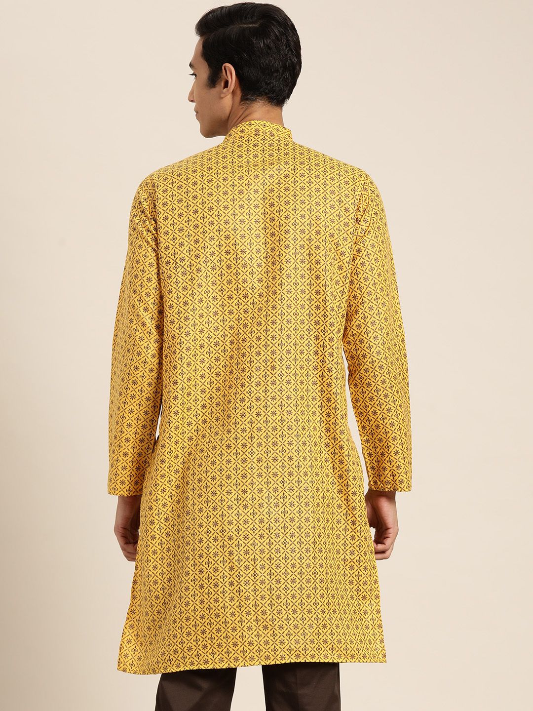 SOJANYA Lelaki Motif Etnik Kerajang Printed Cotton Linen Kurta