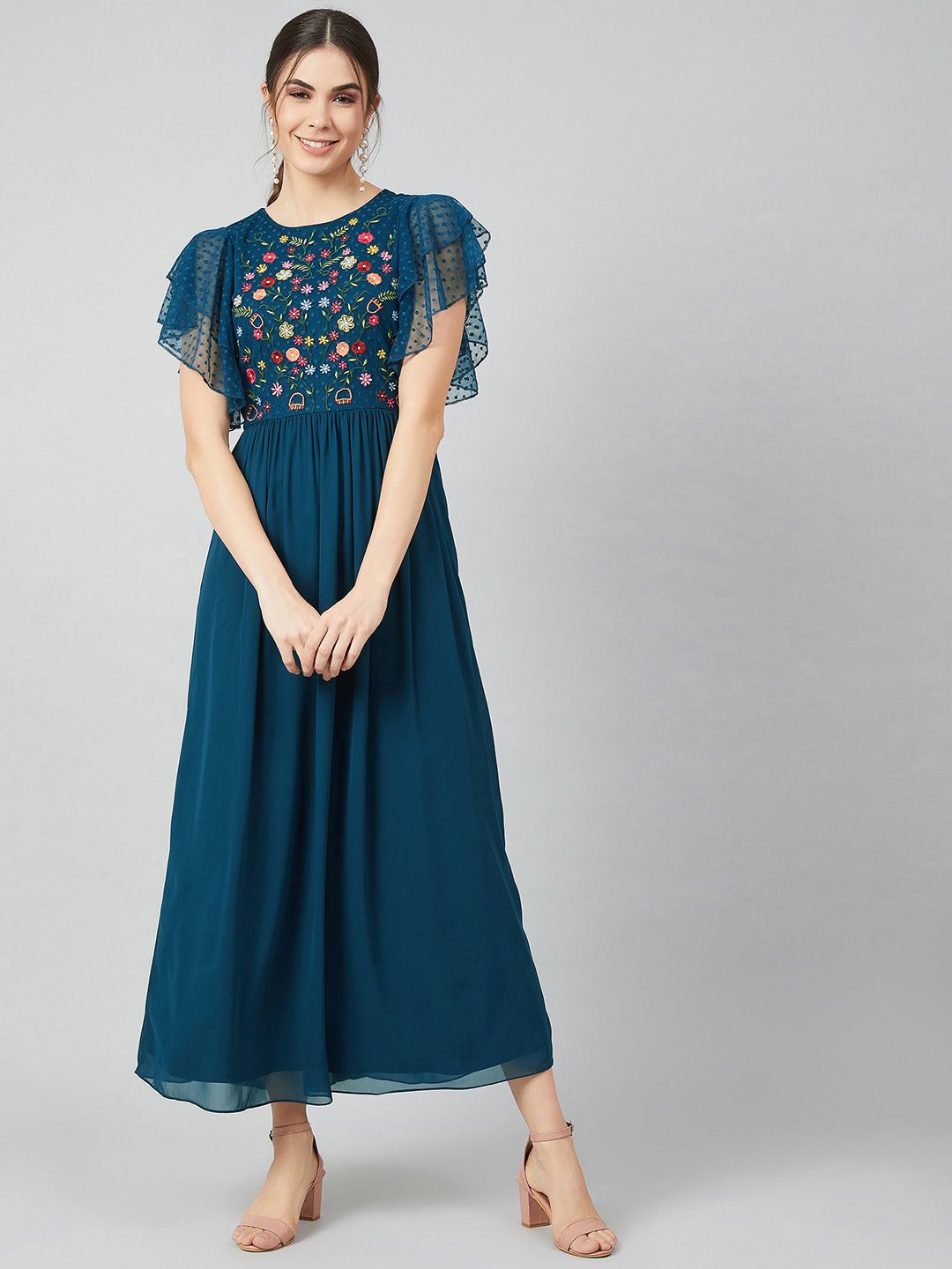 Pakaian maxi bersulam biru athena