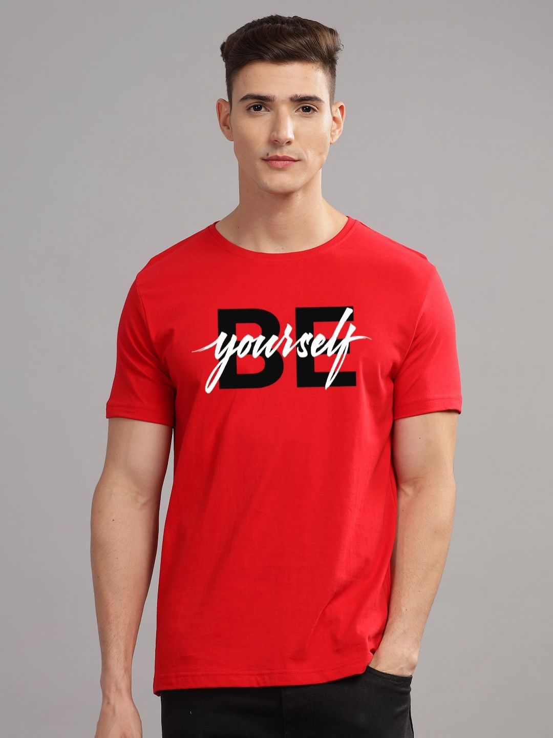 ADRO Men Typography Printed Applique T-shirt