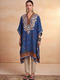 Rumah Wanita Chikankari Paisley Sulam Benang Kerja Crepe Kaftan Kurta
