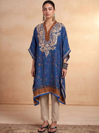 Rumah Wanita Chikankari Paisley Sulam Benang Kerja Crepe Kaftan Kurta