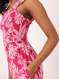 DressBerry Getaway Printed Ruched Shoulder Straps Smocked Jumpsuit