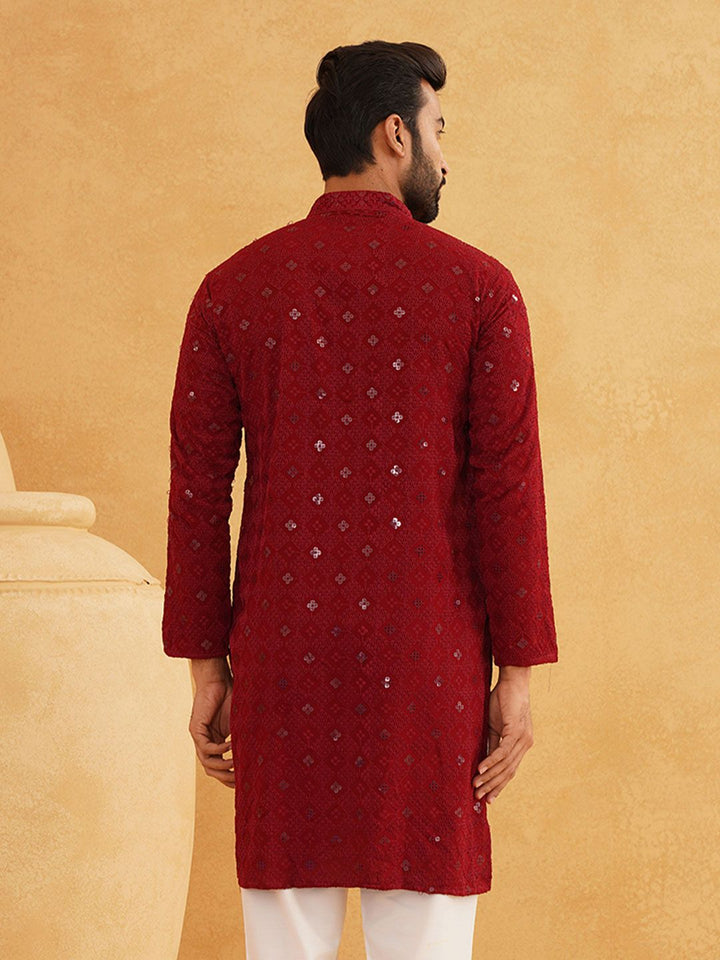 SOJANYA Kolar Mandarin Sulam Lengan Panjang Kurta Lurus