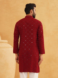 SOJANYA Kolar Mandarin Sulam Lengan Panjang Kurta Lurus