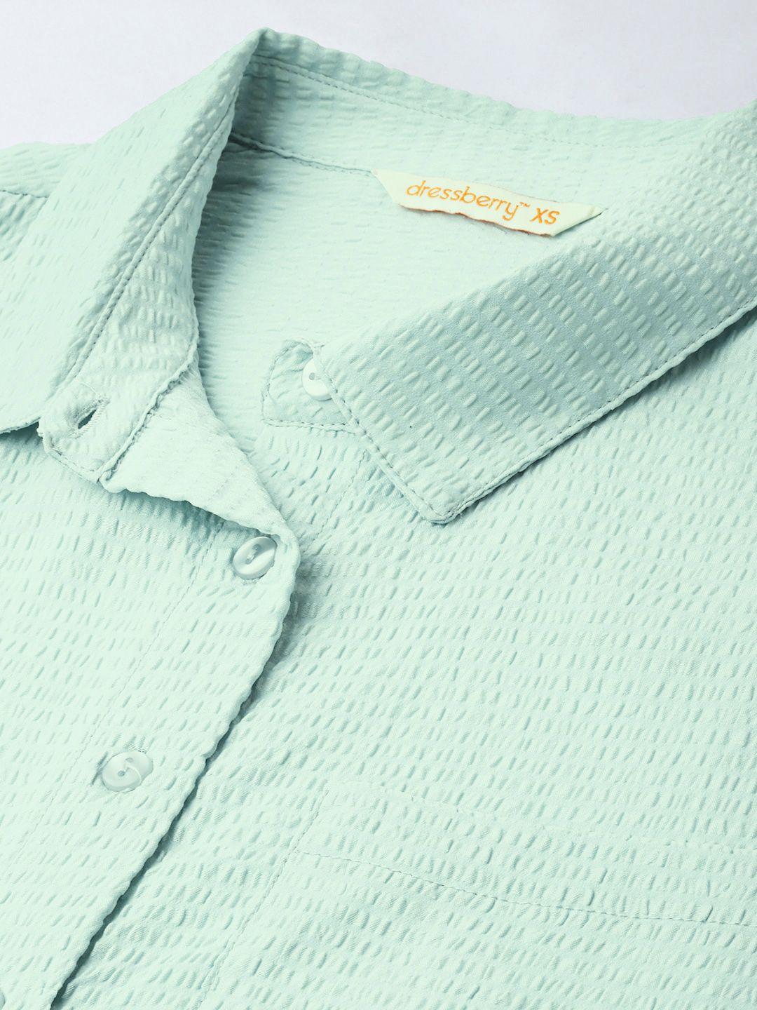 DressBerry Easy Breezy Seersucker Crop Shirt Style Top
