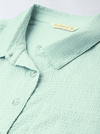DressBerry Easy Breezy Seersucker Crop Shirt Style Top
