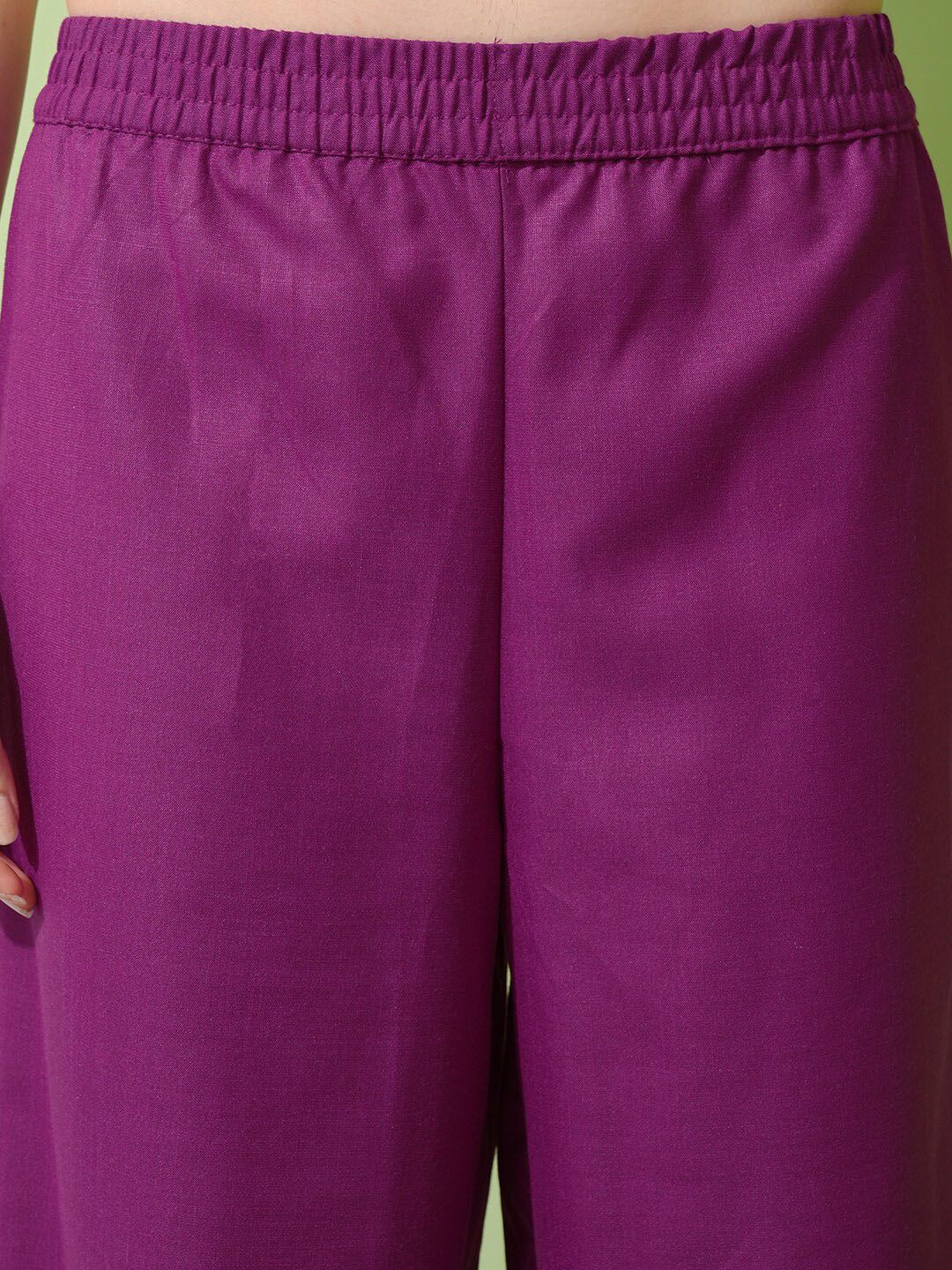 Vishudh Purple Yoke Design Thread Work Straight Kurta With Palazzos & Dupatta