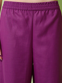 Vishudh Purple Yoke Design Thread Work Straight Kurta With Palazzos & Dupatta