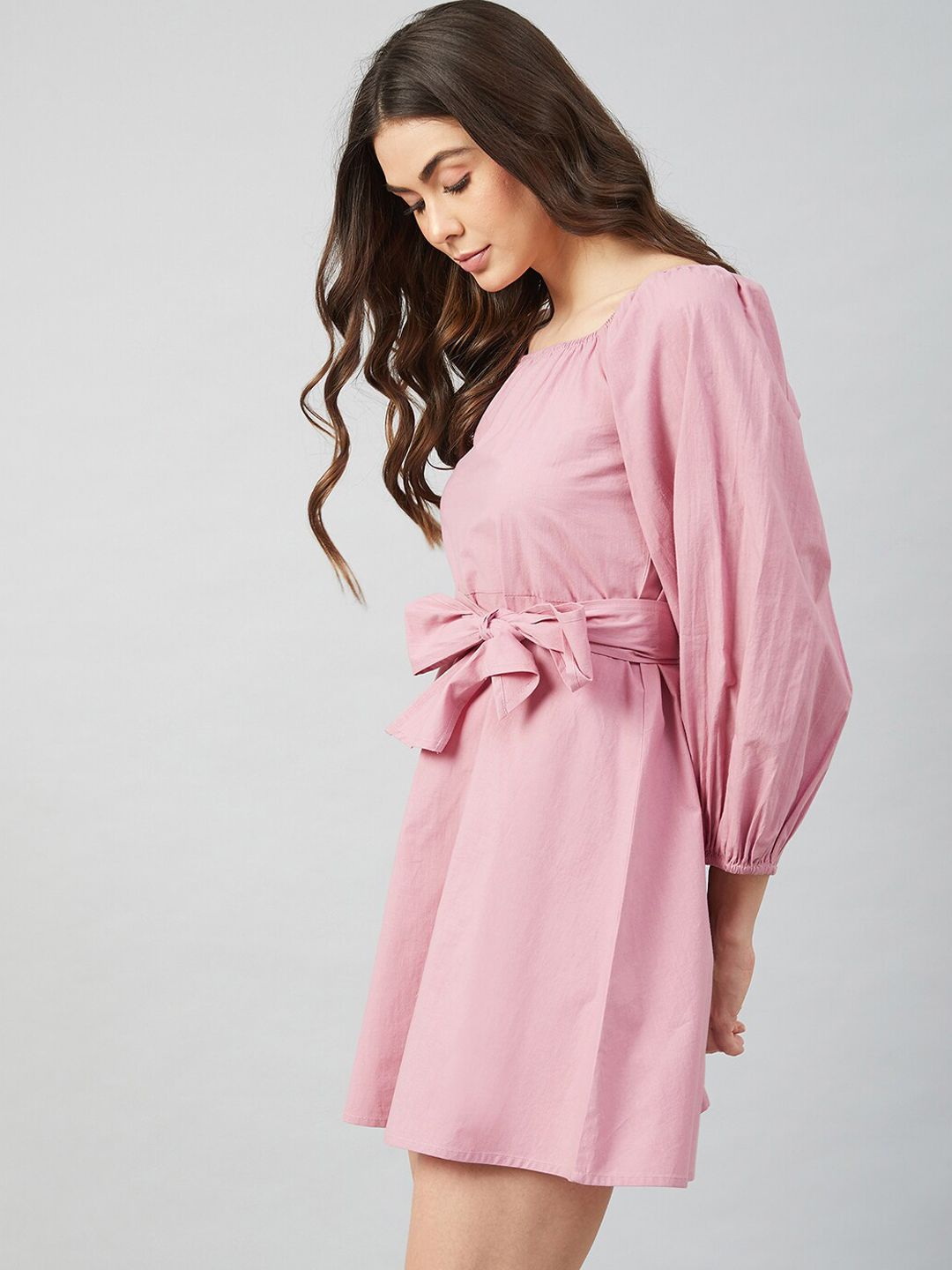 Athena Women Mauve Solid Cotton A-Line Dress
