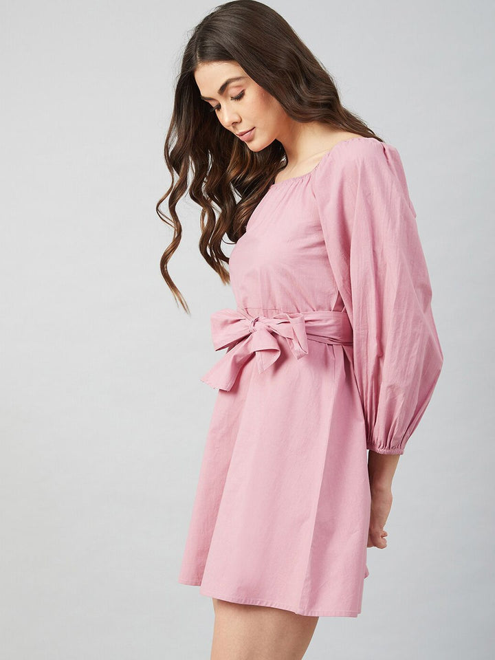 Athena Women Mauve Solid Cotton A-Line Dress