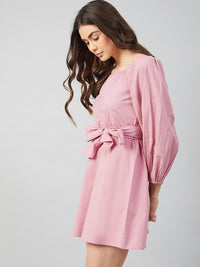 Athena Women Mauve Solid Cotton A-Line Dress