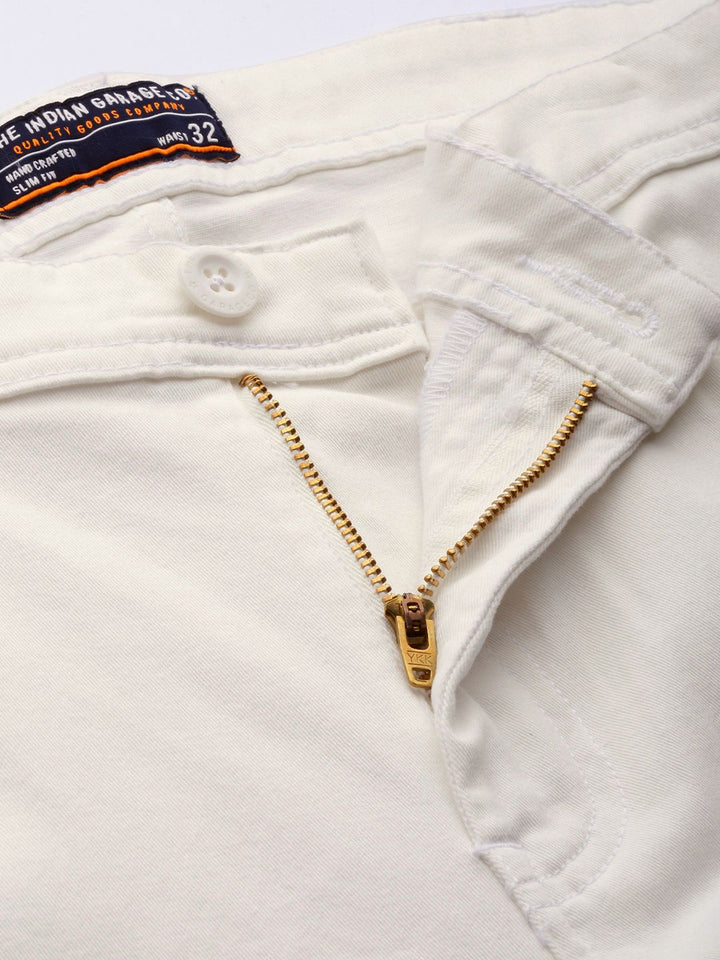 The Indian Garage Co Men White Solid Slim Fit Chinos