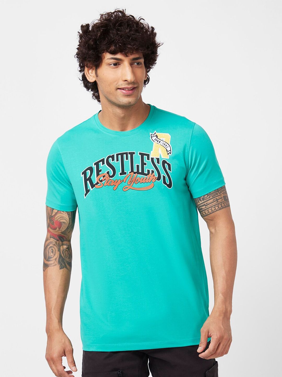 SPYKAR Typography Printed Slim Fit Cotton Casual T-Shirt