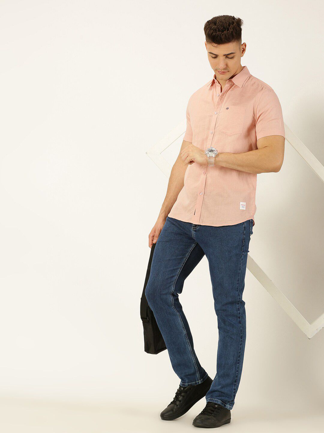 Thomas Scott Classic Cotton Linen Slim Fit Short Sleeves Casual Shirt