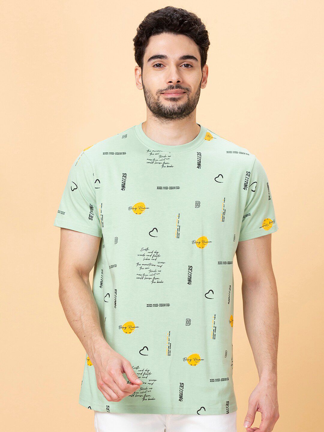 Being Human Conversational Printed Round Neck Short Sleeves Pure Cotton T-shirt