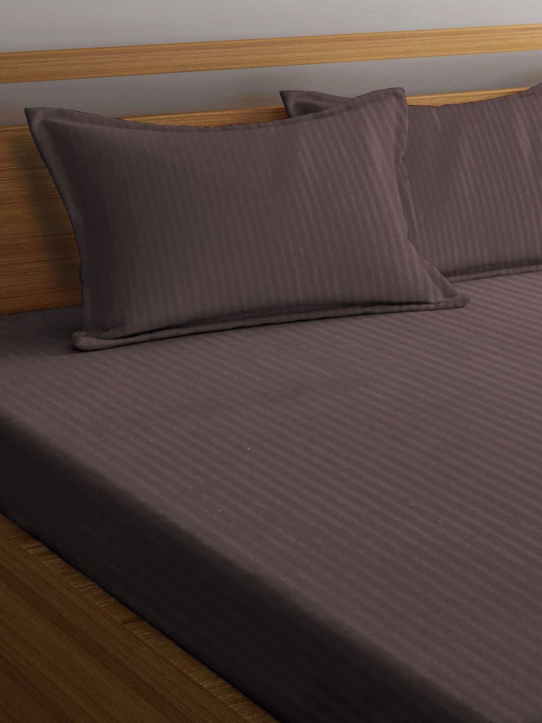 KLOTTHE Coklat Berjalur 300TC Dilengkapi Cadar Katil Double Dengan 2 Sarung Bantal