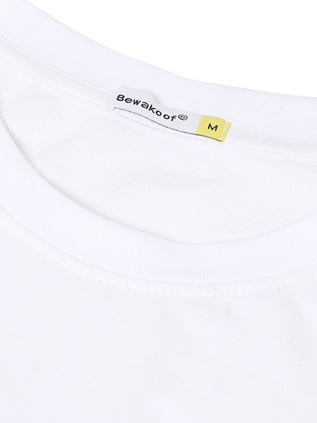Bewakoof Men White Printed Round Neck Pure Cotton T-shirt