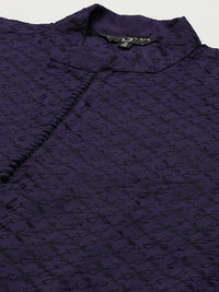 SOJANYA Lelaki Navy Blue Ethnic Chikankari Pure Cotton Kurta with Churidar & Nehru Jacket
