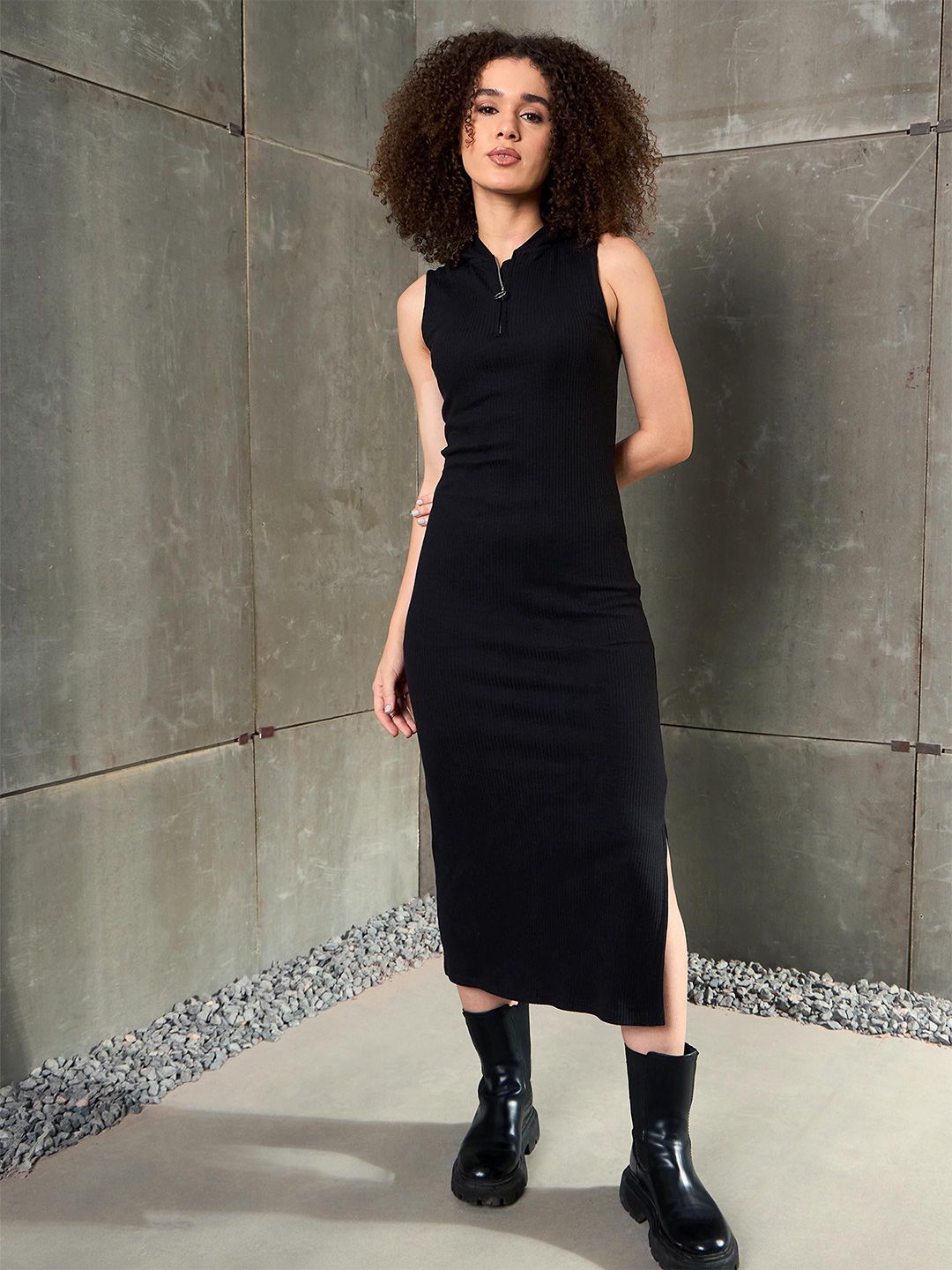SASSAFRAS Women Bodycon Hooded Midi Dress