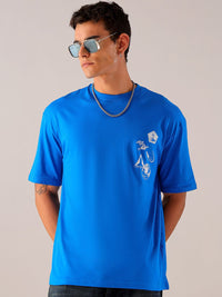 The Indian Garage Co Men Pure Cotton Back Printed Boxy Oversized Round Neck T-shirt