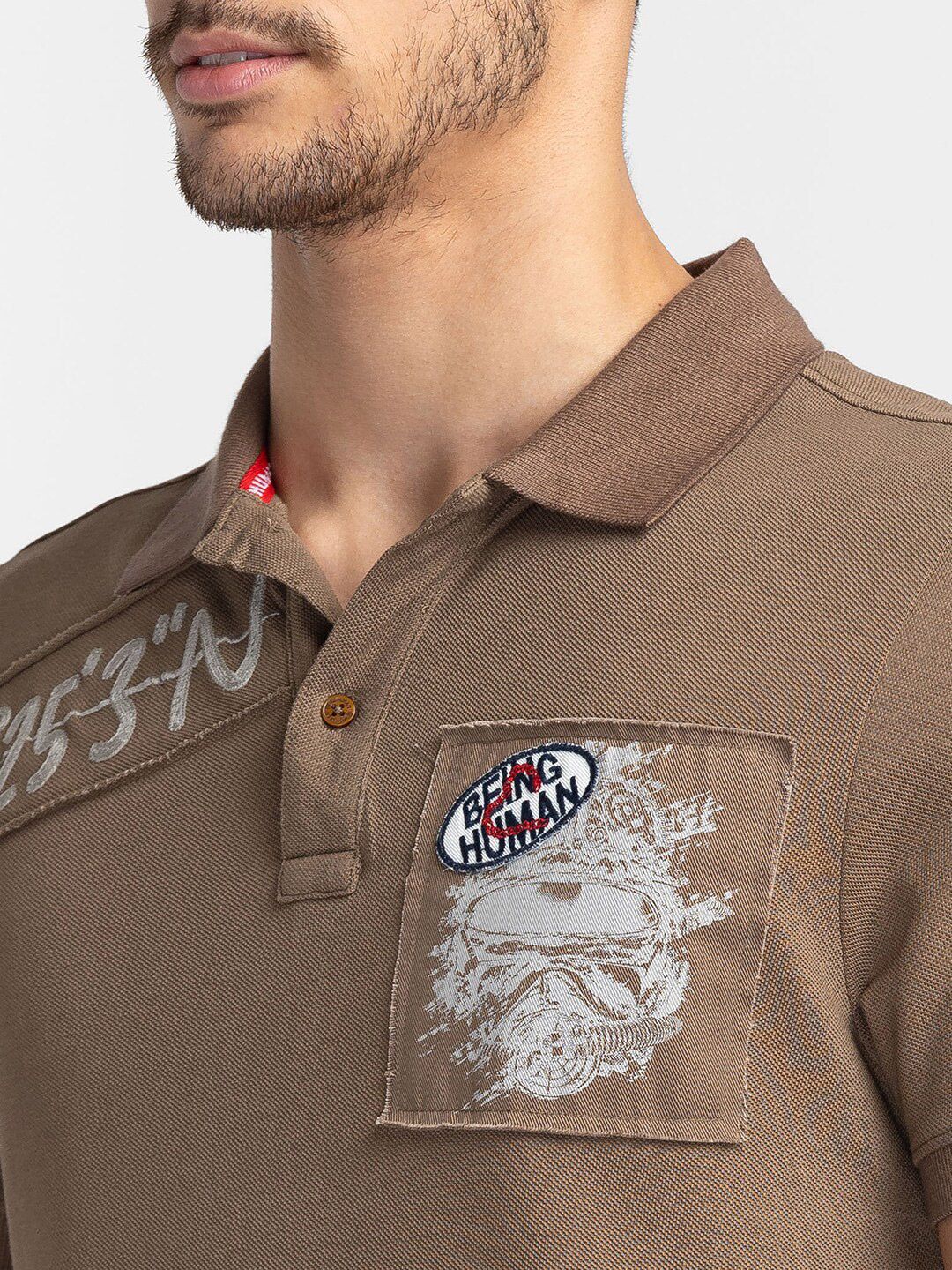 Being Human Typography Printed Applique Polo Collar T-shirt
