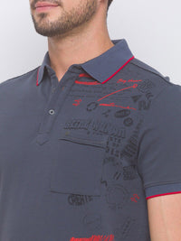 Being Human Men Grey & Red Typography Printed Polo Collar Pure Cotton T-shirt