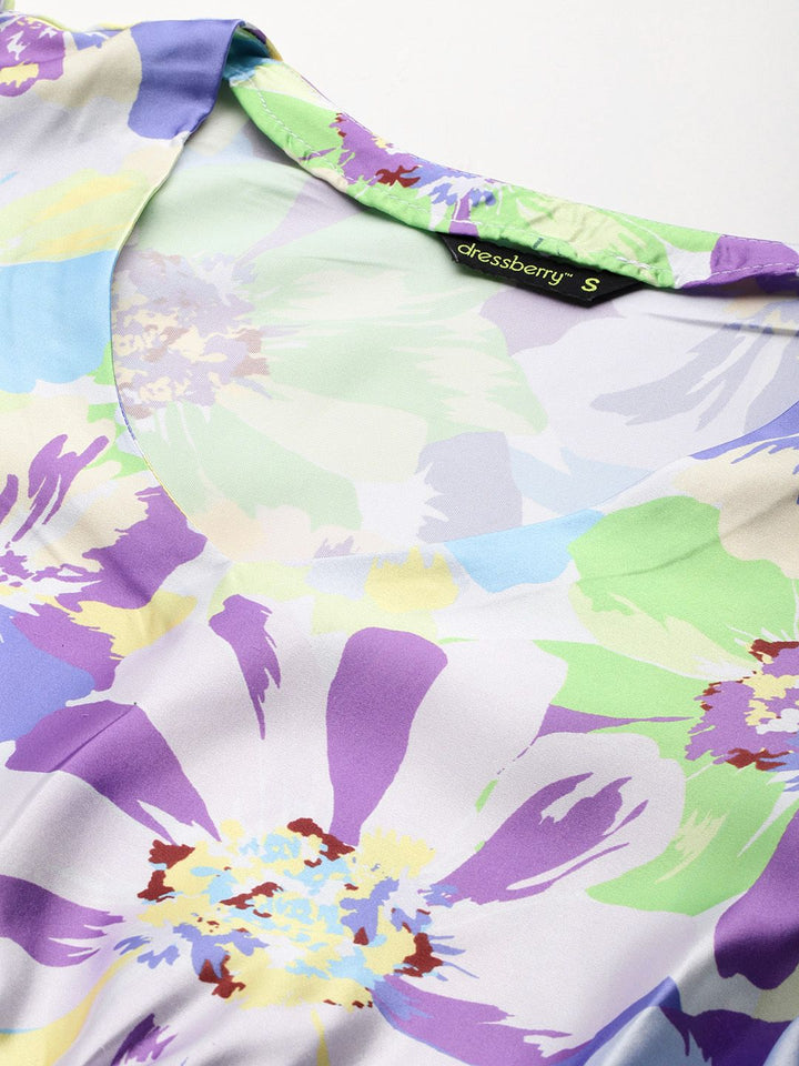 DressBerry Printed Satin-Finish A-Line Dress