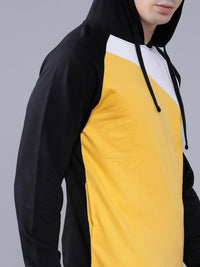 The Indian Garage Co Men Black & Yellow Colourblocked Hooded Sweatshirt