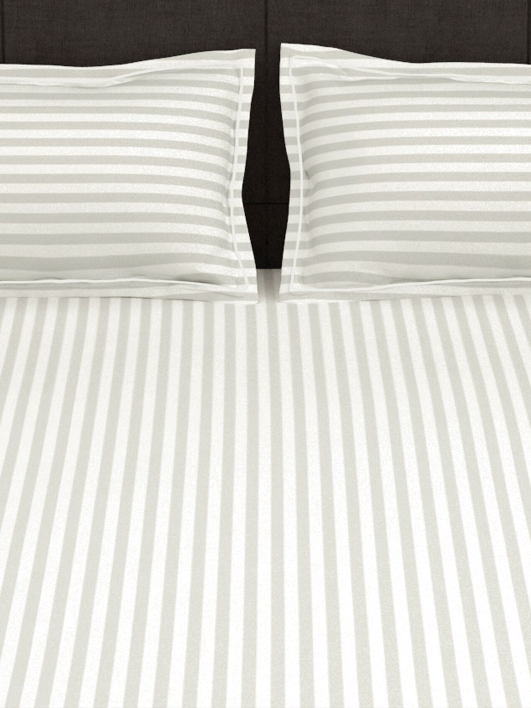 Story@home White Self-Striped Flat 300 TC Cotton 1 King Bedsheet with 2 Pillow Covers