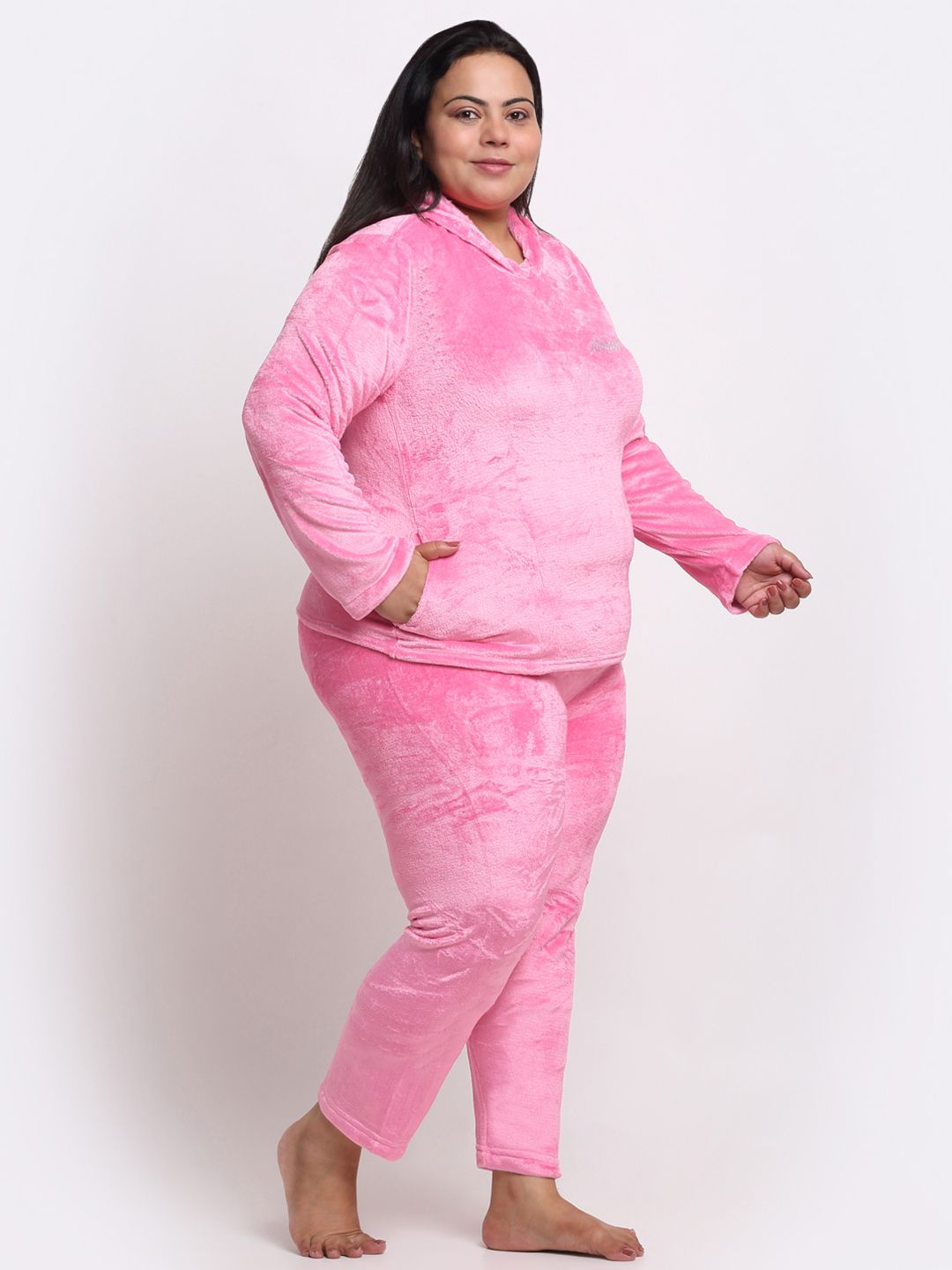 KLOTTHE Plus Size Hooded Velvet Wool T-shirt With Trouser