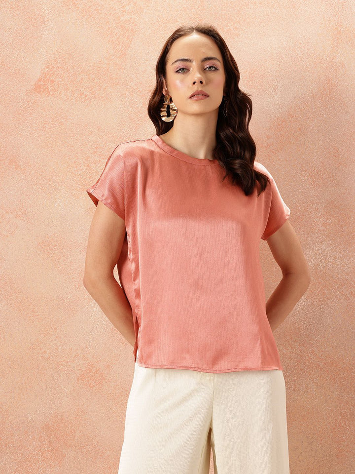 all about you  Crinkled Effect Extended Sleeves Satin Top