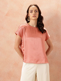 all about you  Crinkled Effect Extended Sleeves Satin Top